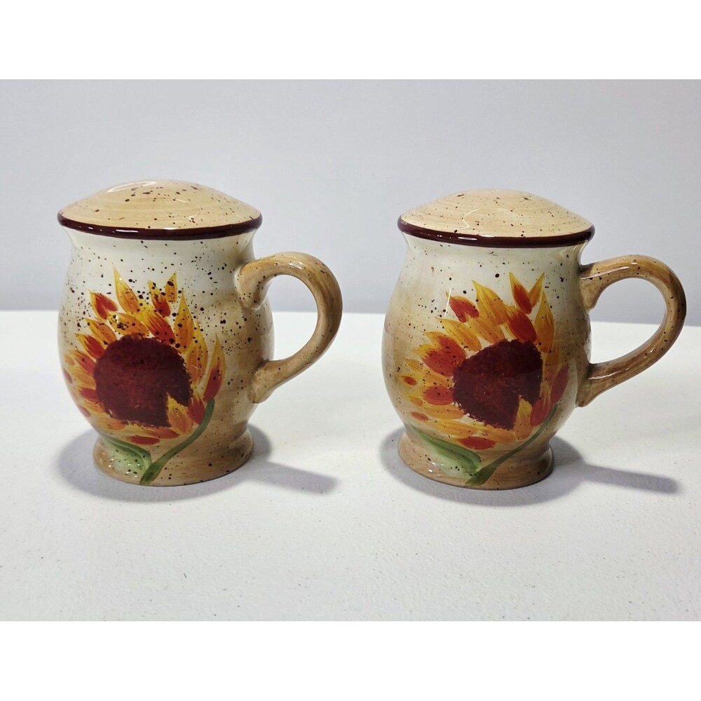 Pfaltzgraff Stovetop Large Salt & Pepper Shakers Stopper Evening Sun Sunflower